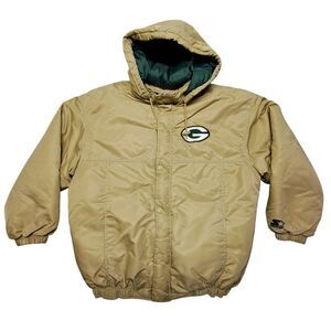 Vintage Green Bay Packers Starter Jacket Puffer Mens XL Beige Full Zip Buttons